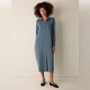 Eileen Fisher Stretch Jersey Knit Classic Collar Oval Dress in Eucalyptus. NWT